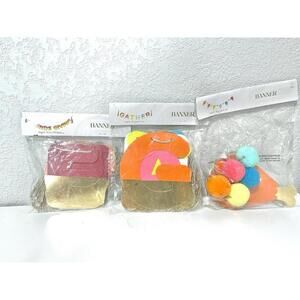 “Gather", Friends Giving, Turkey leg pom poms Fall Thanksgiving Banners - 3 Set